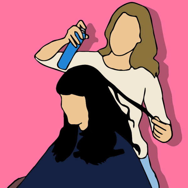 digitale Zeichnung Frauen beim Frisieren mit Spraydose